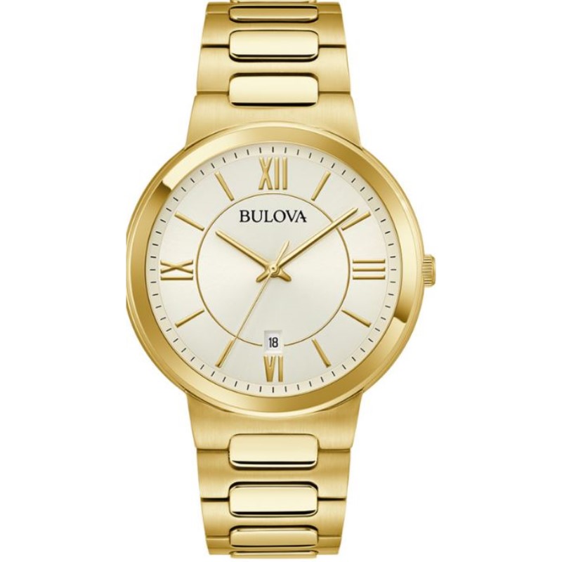 Bulova Watch Having A 40 Mm Yellow Tone Case With A Champagne Marker And Roman Dial  A Smooth Bezel And A Mineral Crystal